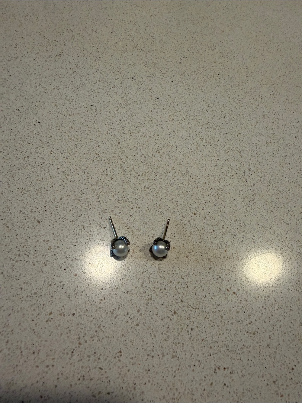 David Yurman Silver and White Pearl Stud Earrings